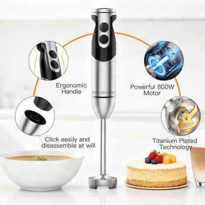 High-Power Hand Blender – 400W Max Power with Versatile 3-in-1 Attachments (Blending Shaft, Whisk, Chopper); Ergonomic Design with Adjustable Speed Control; Easy to Clean and Maintain (Black)