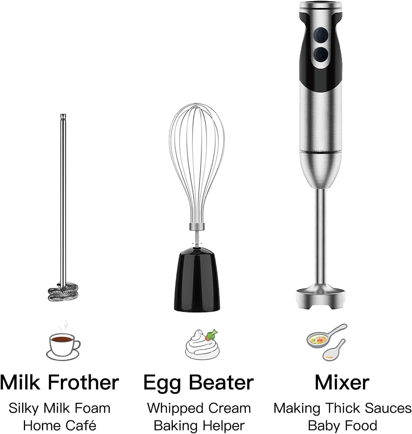 High-Power Hand Blender – 400W Max Power with Versatile 3-in-1 Attachments (Blending Shaft, Whisk, Chopper); Ergonomic Design with Adjustable Speed Control; Easy to Clean and Maintain (Black)