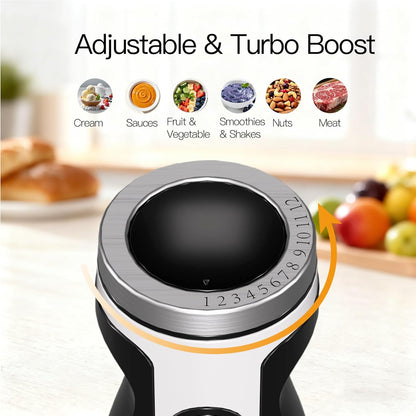 High-Power Hand Blender – 400W Max Power with Versatile 3-in-1 Attachments (Blending Shaft, Whisk, Chopper); Ergonomic Design with Adjustable Speed Control; Easy to Clean and Maintain (Black)