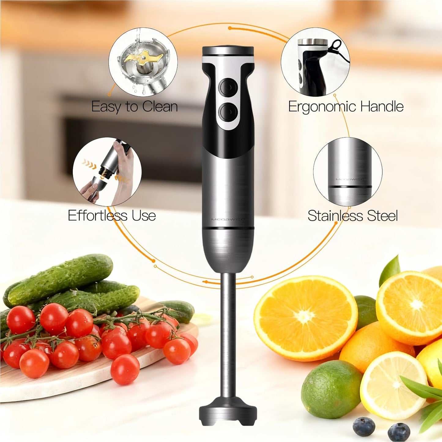 High-Power Hand Blender – 400W Max Power with Versatile 3-in-1 Attachments (Blending Shaft, Whisk, Chopper); Ergonomic Design with Adjustable Speed Control; Easy to Clean and Maintain (Black)