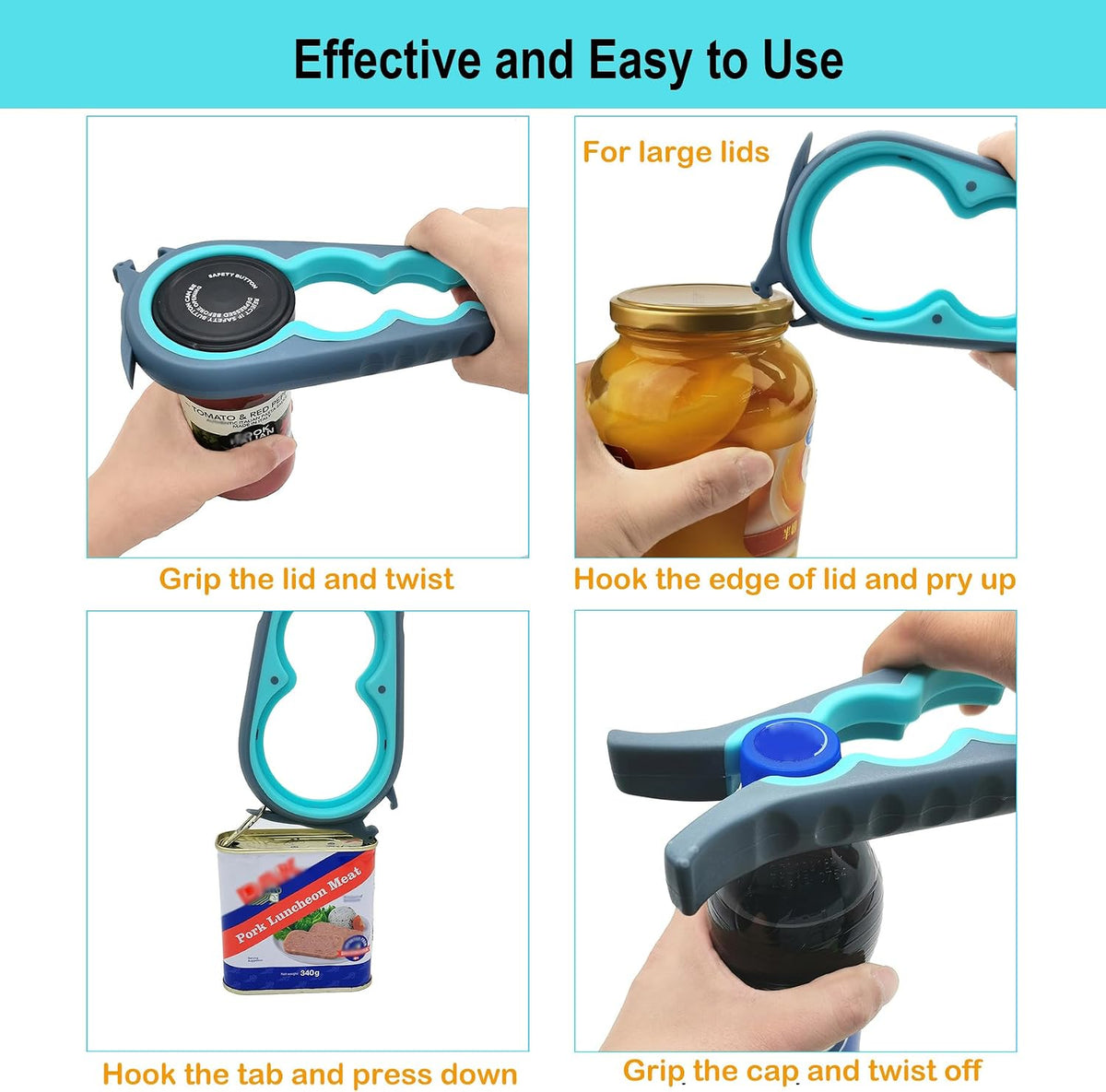 Jar Opener for Weak Hands, 5 in 1 Bottle Opener for Seniors with arthritis