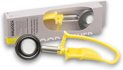Size 20 YELLOW (1.77 oz.) VODOMAX Commercial Food Disher, Food Scoop, 1-5/8 oz. Disher, Stainless 18-10, Large Cookie Dough Scoop, Palm-Squeeze, Portion Control Scoop, #20 Ice Cream Scooper