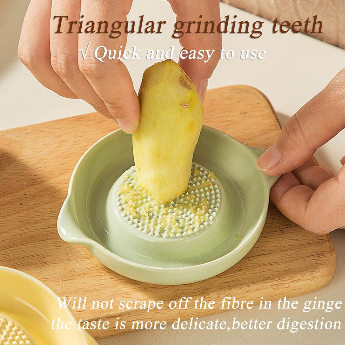 Ceramic Grater,Ceramic Ginger Grater,Garlic Grater,Ginger Grater,Spice Grater,Nutmeg Grater Made of Ceramic for Ginger,Garlic,Nutmeg,Celery,Carrots,Wasabi,With Brush+Spoon,Diameter 9cm (Yellow)