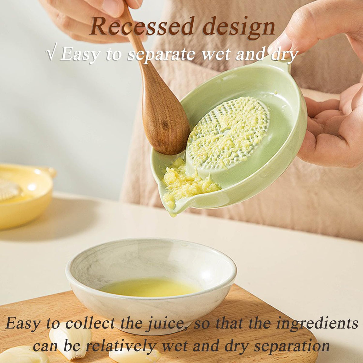 Ceramic Grater,Ceramic Ginger Grater,Garlic Grater,Ginger Grater,Spice Grater,Nutmeg Grater Made of Ceramic for Ginger,Garlic,Nutmeg,Celery,Carrots,Wasabi,With Brush+Spoon,Diameter 9cm (Yellow)