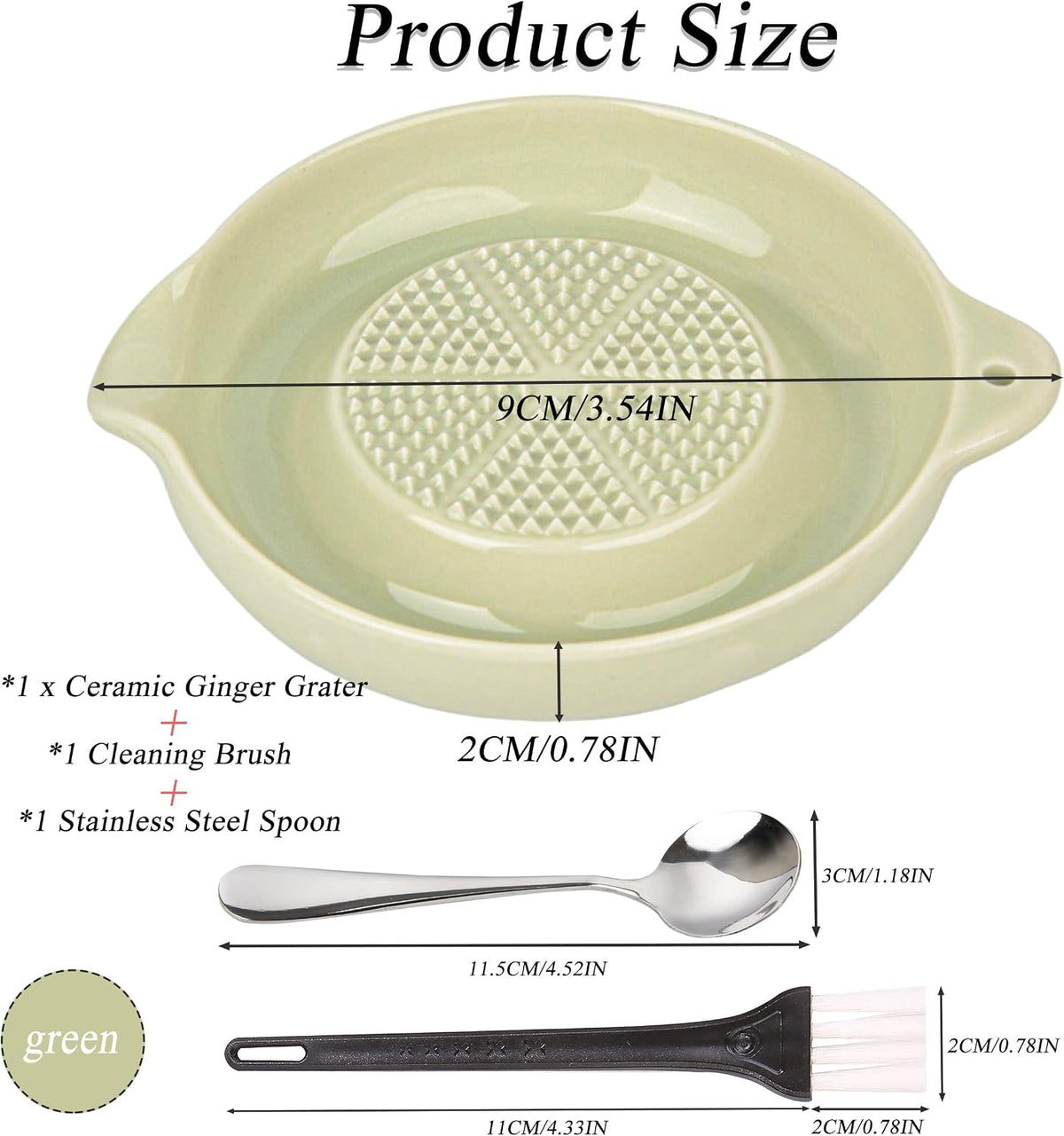 Ceramic Grater,Ceramic Ginger Grater,Garlic Grater,Ginger Grater,Spice Grater,Nutmeg Grater Made of Ceramic for Ginger,Garlic,Nutmeg,Celery,Carrots,Wasabi,With Brush+Spoon,Diameter 9cm (Yellow)