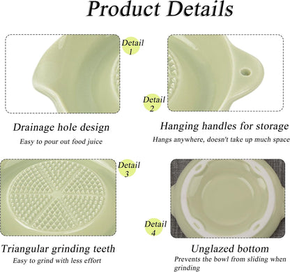 Ceramic Grater,Ceramic Ginger Grater,Garlic Grater,Ginger Grater,Spice Grater,Nutmeg Grater Made of Ceramic for Ginger,Garlic,Nutmeg,Celery,Carrots,Wasabi,With Brush+Spoon,Diameter 9cm (Yellow)