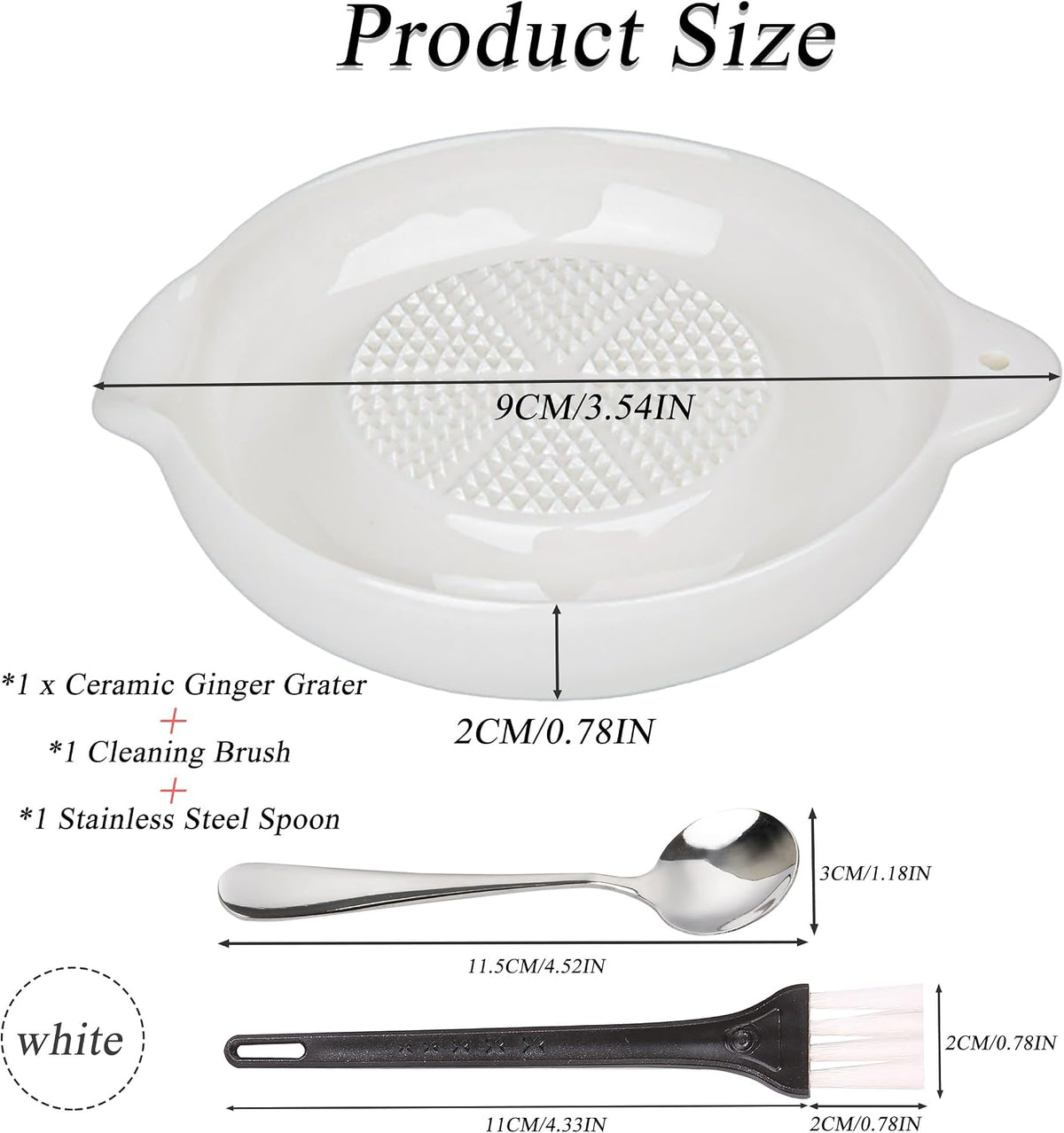 Ceramic Grater,Ceramic Ginger Grater,Garlic Grater,Ginger Grater,Spice Grater,Nutmeg Grater Made of Ceramic for Ginger,Garlic,Nutmeg,Celery,Carrots,Wasabi,With Brush+Spoon,Diameter 9cm (Yellow)