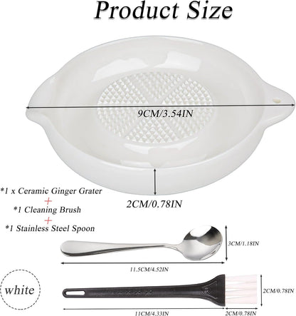 Ceramic Grater,Ceramic Ginger Grater,Garlic Grater,Ginger Grater,Spice Grater,Nutmeg Grater Made of Ceramic for Ginger,Garlic,Nutmeg,Celery,Carrots,Wasabi,With Brush+Spoon,Diameter 9cm (Yellow)