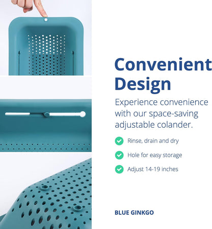 Over Sink Colander, Extendable Kitchen Strainer, Grey | Fits Most Sinks. Rinse, Drain and Dry with Ease.