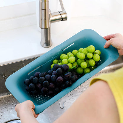 Over Sink Colander, Extendable Kitchen Strainer, Grey | Fits Most Sinks. Rinse, Drain and Dry with Ease.