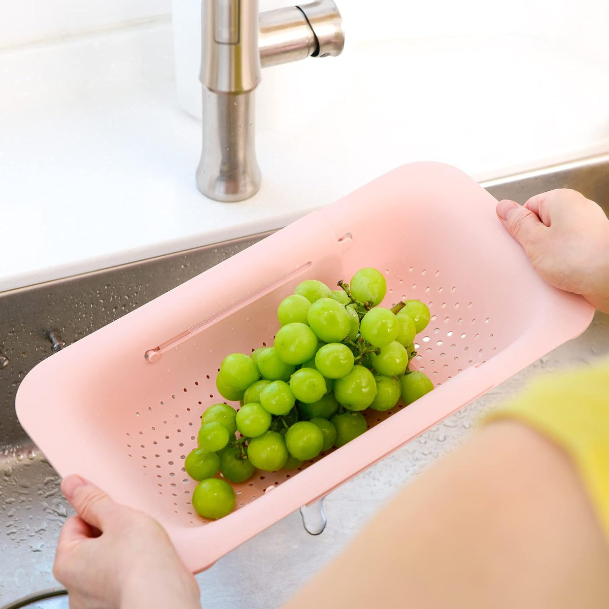 Over Sink Colander, Extendable Kitchen Strainer, Grey | Fits Most Sinks. Rinse, Drain and Dry with Ease.