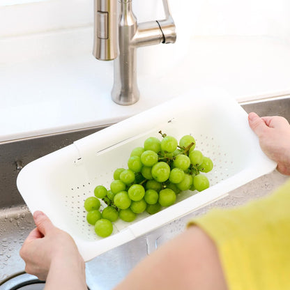 Over Sink Colander, Extendable Kitchen Strainer, Grey | Fits Most Sinks. Rinse, Drain and Dry with Ease.