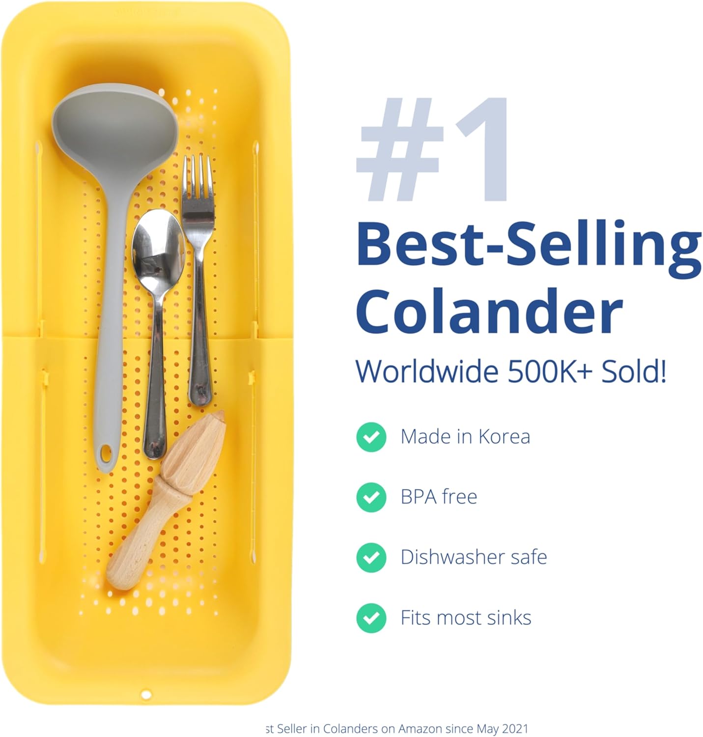 Over Sink Colander, Extendable Kitchen Strainer, Grey | Fits Most Sinks. Rinse, Drain and Dry with Ease.