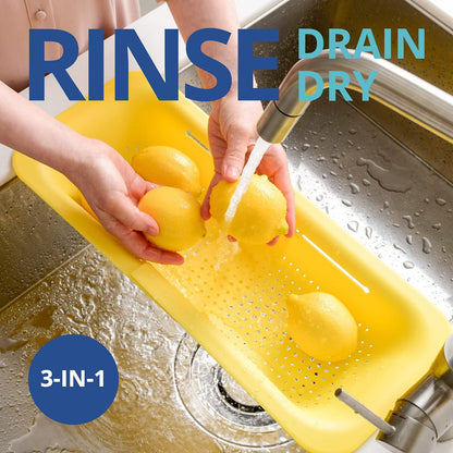 Over Sink Colander, Extendable Kitchen Strainer, Grey | Fits Most Sinks. Rinse, Drain and Dry with Ease.