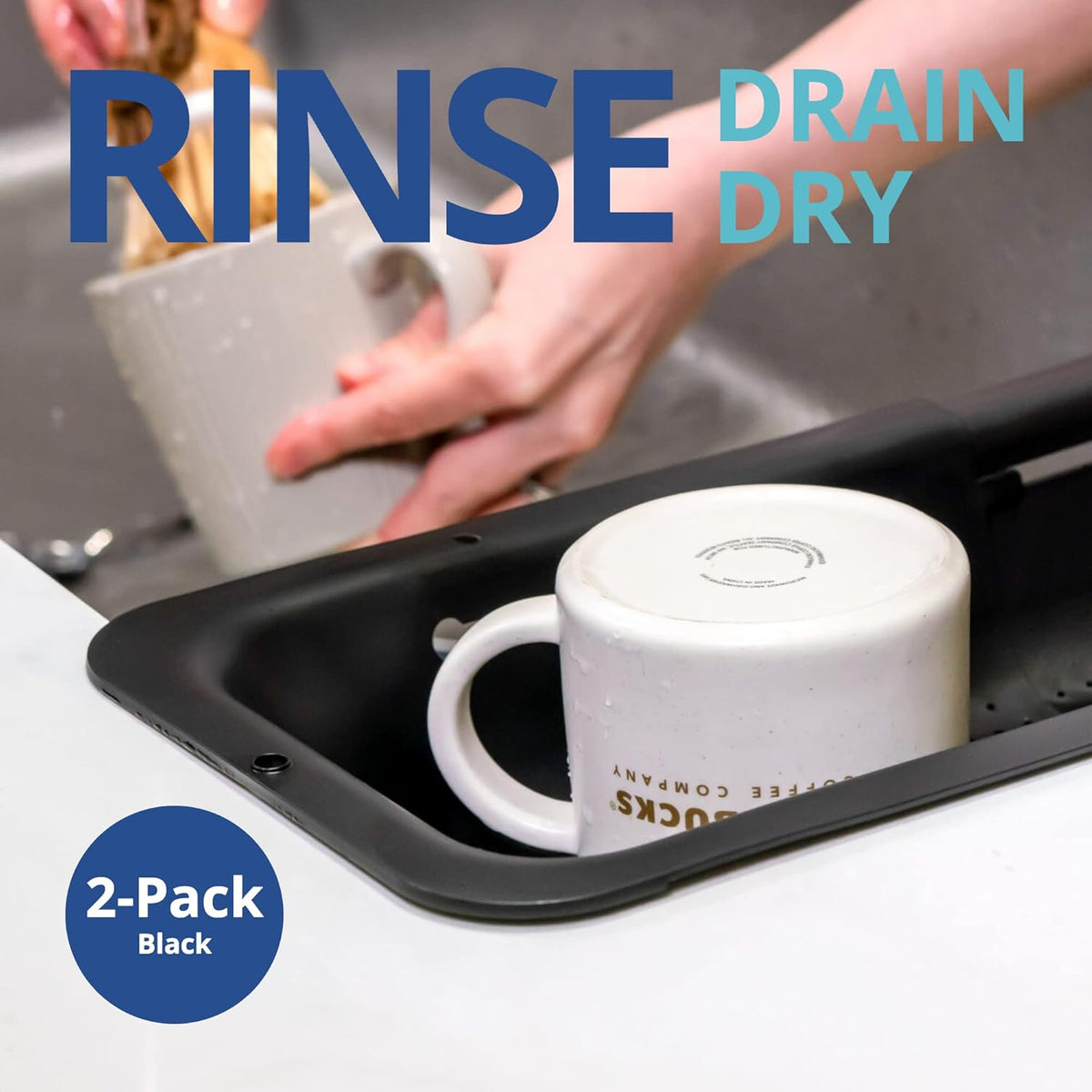 Over Sink Colander, Extendable Kitchen Strainer, Grey | Fits Most Sinks. Rinse, Drain and Dry with Ease.
