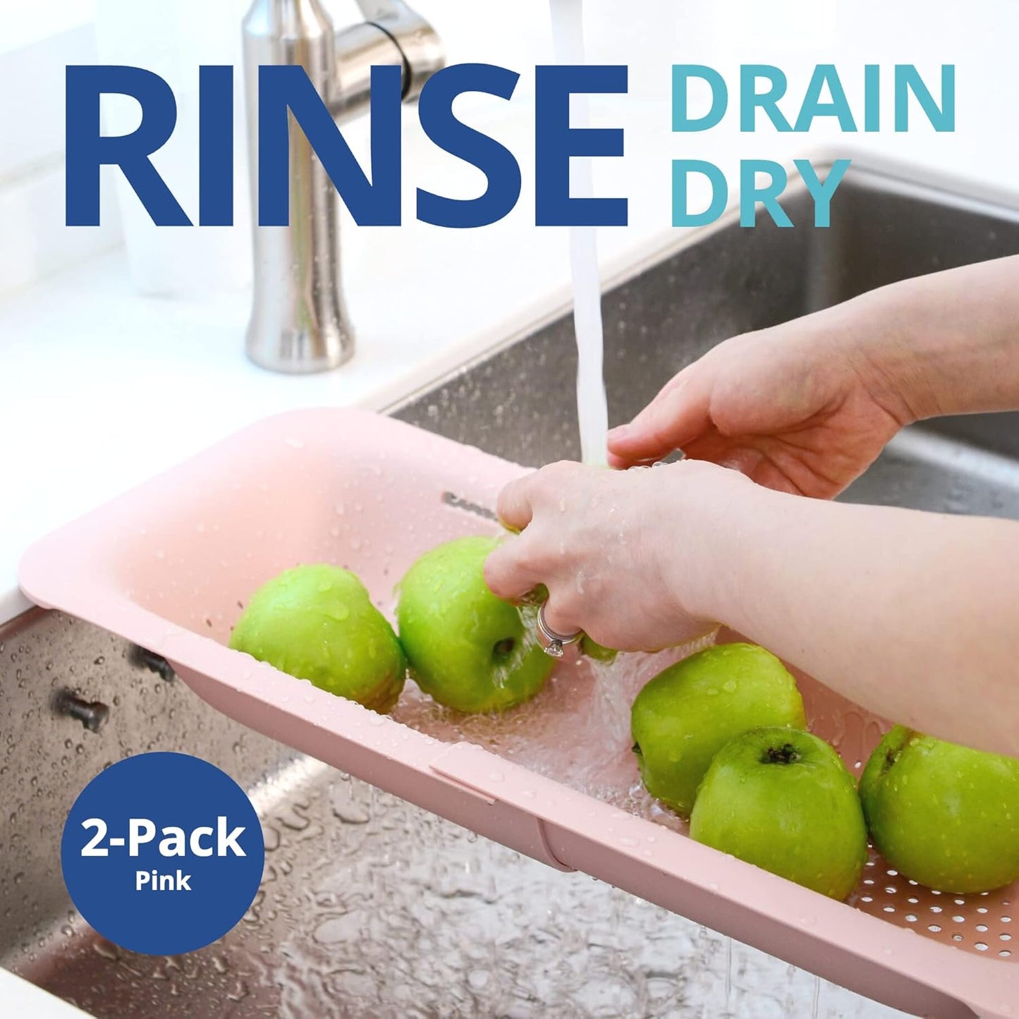 Over Sink Colander, Extendable Kitchen Strainer, Grey | Fits Most Sinks. Rinse, Drain and Dry with Ease.