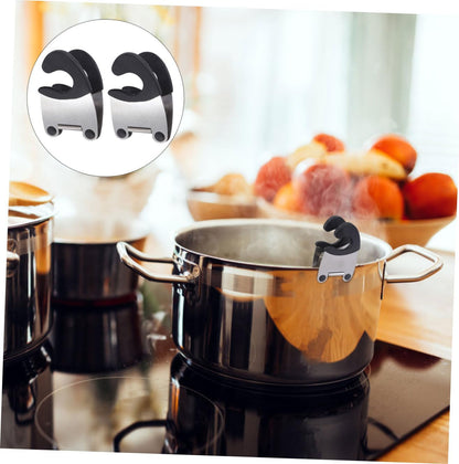 6Pcs Pot Clip Spoon Rest, Stainless Steel & Rubber, Compact, Black, Kitchen Utensil Rest, Anti- Scald, Tabletop, 7.8 x 5.1 x 4.5 cm