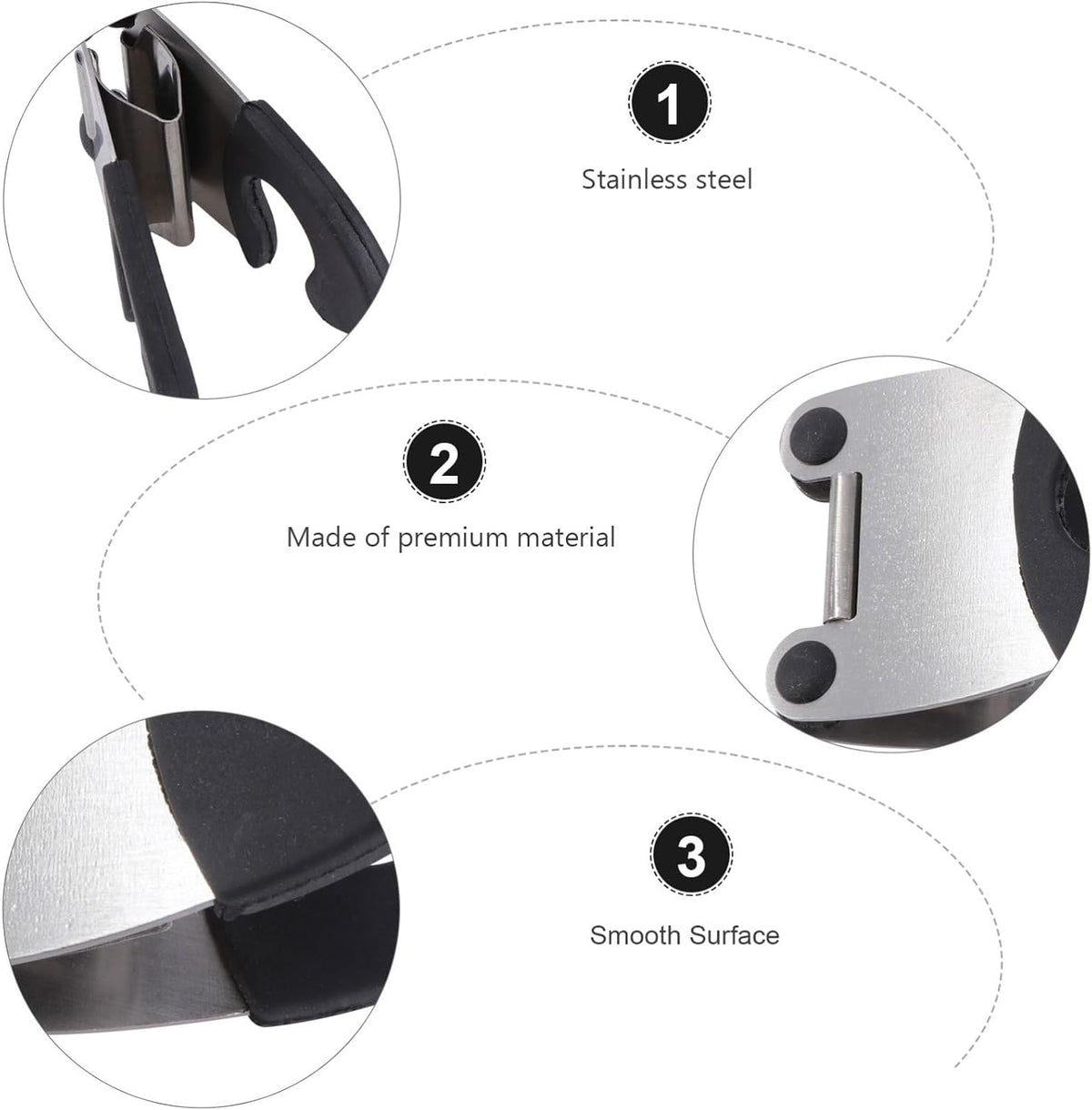 6Pcs Pot Clip Spoon Rest, Stainless Steel & Rubber, Compact, Black, Kitchen Utensil Rest, Anti- Scald, Tabletop, 7.8 x 5.1 x 4.5 cm