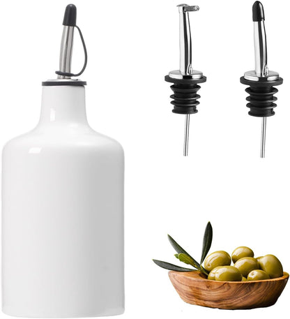 HOMCDALY Ceramic Olive Oil Dispenser Bottle, 16oz Oil Dispenser Bottle for Kitchen, Cooking Oil Dispenser, Kitchen Dispenser for Oil Vinegar Syrups(Black&Brown
