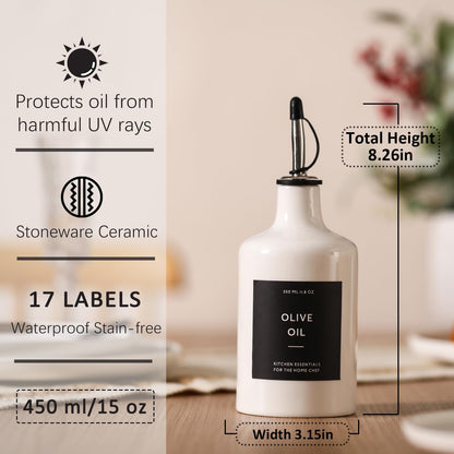 HOMCDALY Ceramic Olive Oil Dispenser Bottle, 16oz Oil Dispenser Bottle for Kitchen, Cooking Oil Dispenser, Kitchen Dispenser for Oil Vinegar Syrups(Black&Brown