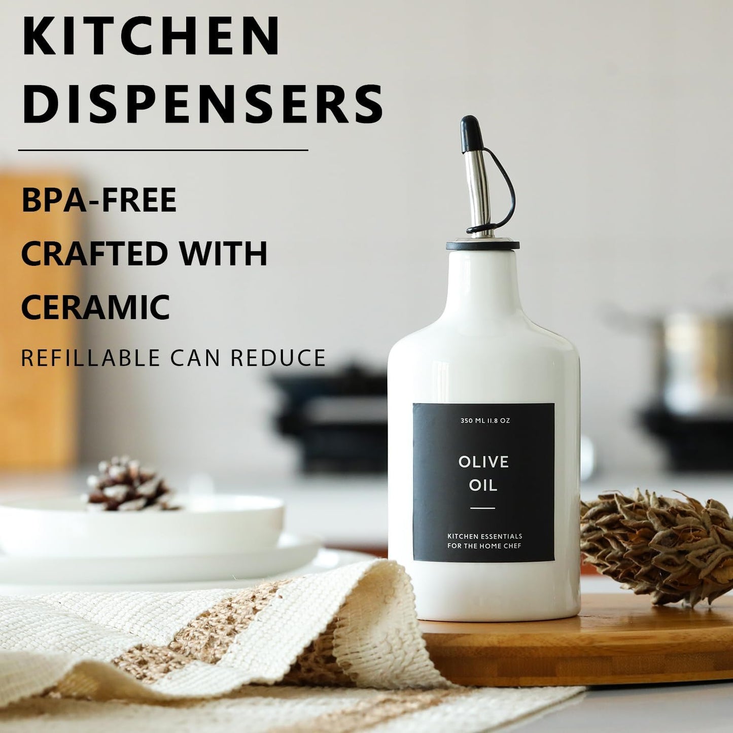 HOMCDALY Ceramic Olive Oil Dispenser Bottle, 16oz Oil Dispenser Bottle for Kitchen, Cooking Oil Dispenser, Kitchen Dispenser for Oil Vinegar Syrups(Black&Brown