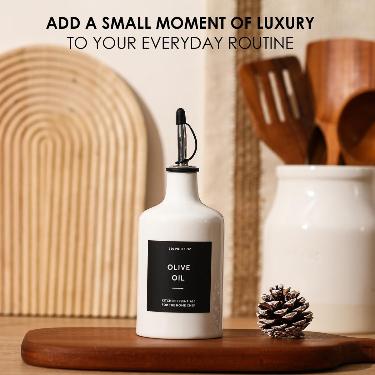 HOMCDALY Ceramic Olive Oil Dispenser Bottle, 16oz Oil Dispenser Bottle for Kitchen, Cooking Oil Dispenser, Kitchen Dispenser for Oil Vinegar Syrups(Black&Brown