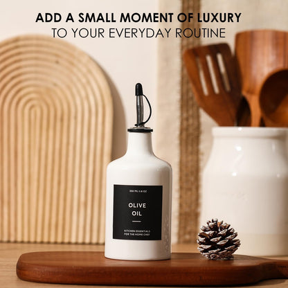 HOMCDALY Ceramic Olive Oil Dispenser Bottle, 16oz Oil Dispenser Bottle for Kitchen, Cooking Oil Dispenser, Kitchen Dispenser for Oil Vinegar Syrups(Black&Brown