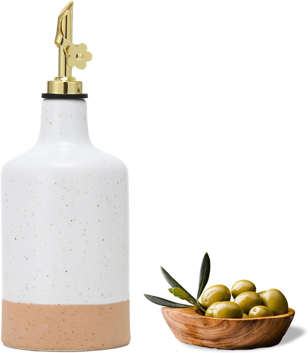 HOMCDALY Ceramic Olive Oil Dispenser Bottle, 16oz Oil Dispenser Bottle for Kitchen, Cooking Oil Dispenser, Kitchen Dispenser for Oil Vinegar Syrups(Black&Brown