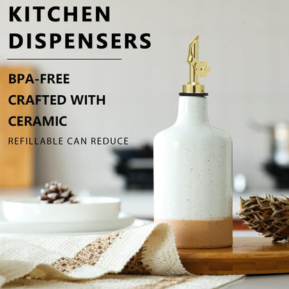 HOMCDALY Ceramic Olive Oil Dispenser Bottle, 16oz Oil Dispenser Bottle for Kitchen, Cooking Oil Dispenser, Kitchen Dispenser for Oil Vinegar Syrups(Black&Brown