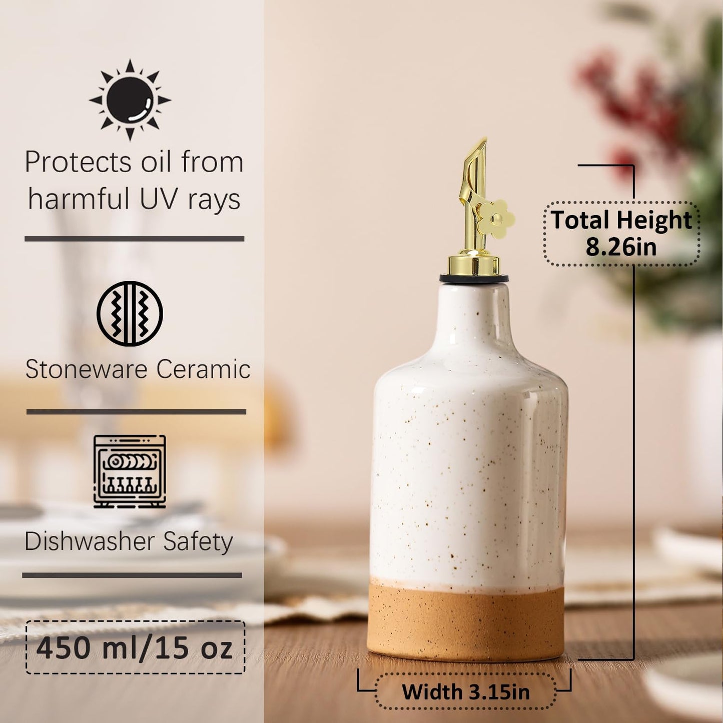HOMCDALY Ceramic Olive Oil Dispenser Bottle, 16oz Oil Dispenser Bottle for Kitchen, Cooking Oil Dispenser, Kitchen Dispenser for Oil Vinegar Syrups(Black&Brown