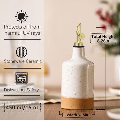 HOMCDALY Ceramic Olive Oil Dispenser Bottle, 16oz Oil Dispenser Bottle for Kitchen, Cooking Oil Dispenser, Kitchen Dispenser for Oil Vinegar Syrups(Black&Brown