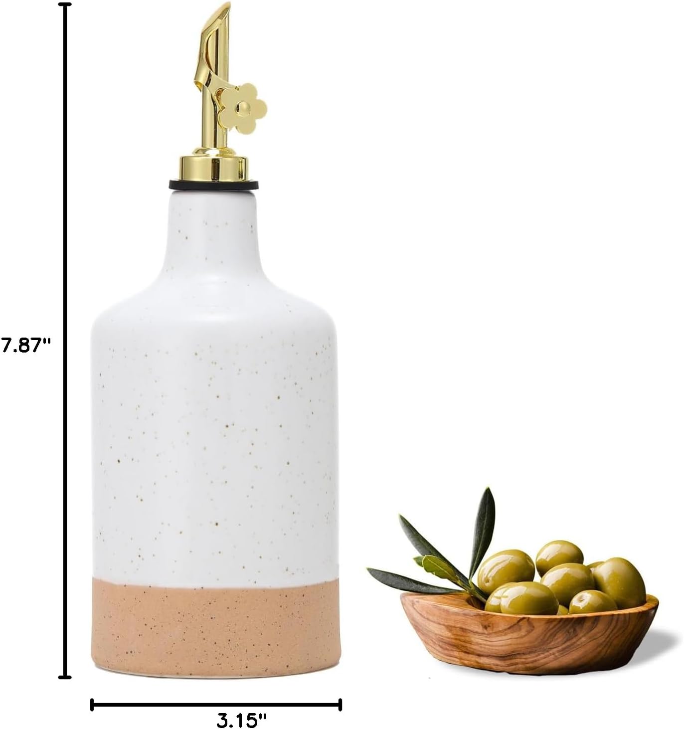 HOMCDALY Ceramic Olive Oil Dispenser Bottle, 16oz Oil Dispenser Bottle for Kitchen, Cooking Oil Dispenser, Kitchen Dispenser for Oil Vinegar Syrups(Black&Brown