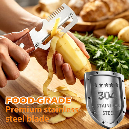 2PCS Multifunctional Vegetable Peeler, 3-in-1 Stainless Steel Vegetable Peeler with Wooden Handle and Bottle Opener, Kitchen Gadgets for Fruit Veggie