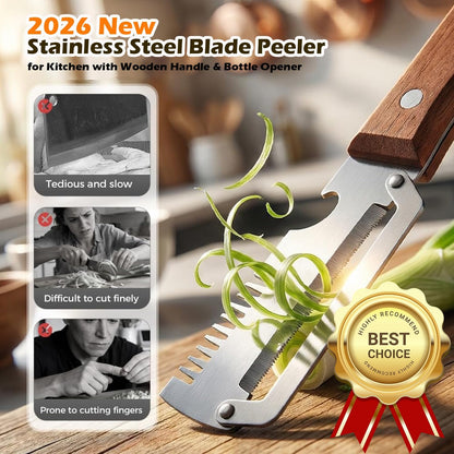 2PCS Multifunctional Vegetable Peeler, 3-in-1 Stainless Steel Vegetable Peeler with Wooden Handle and Bottle Opener, Kitchen Gadgets for Fruit Veggie