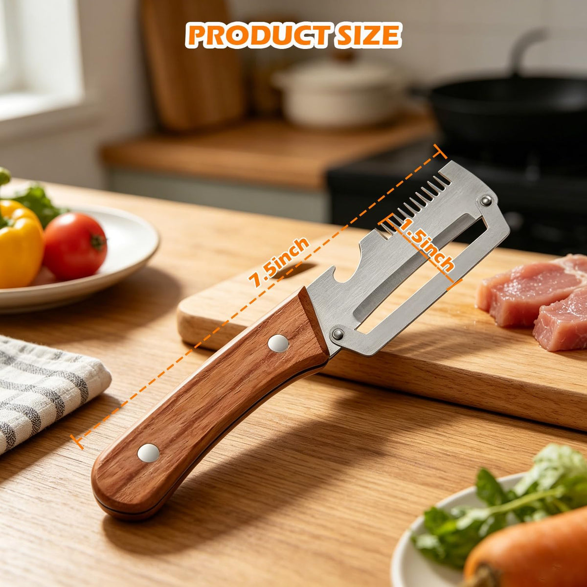 2PCS Multifunctional Vegetable Peeler, 3-in-1 Stainless Steel Vegetable Peeler with Wooden Handle and Bottle Opener, Kitchen Gadgets for Fruit Veggie