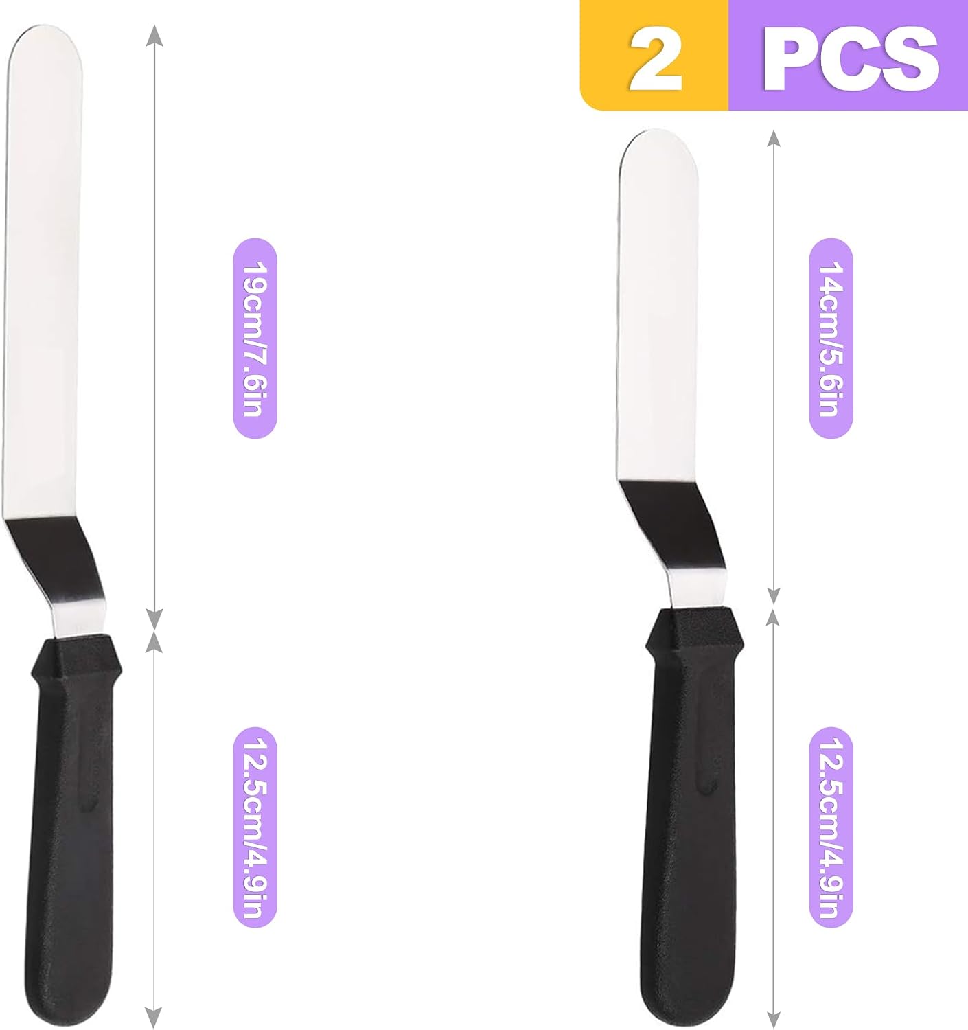 2 Pcs Offset Icing Spatula Set 6 and 8 Inch Angled Stainless Steel Cake Frosting Spatulas for Baking and Decorating Cake Smoother and Scraper Tools