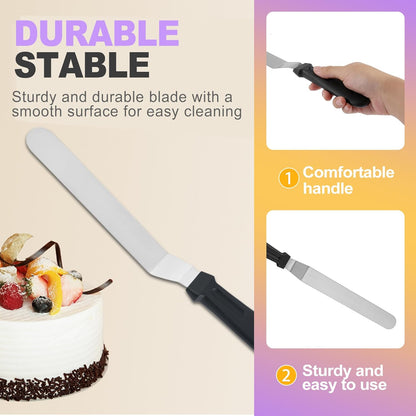 2 Pcs Offset Icing Spatula Set 6 and 8 Inch Angled Stainless Steel Cake Frosting Spatulas for Baking and Decorating Cake Smoother and Scraper Tools
