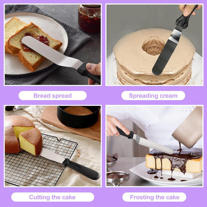 2 Pcs Offset Icing Spatula Set 6 and 8 Inch Angled Stainless Steel Cake Frosting Spatulas for Baking and Decorating Cake Smoother and Scraper Tools