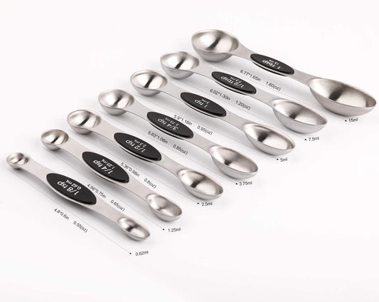 Magnetic Measuring Spoons Set of 7 Stainless Steel Dual Sided Tablespoon | Stackable Teaspoon Measure Spoon for Measuring Dry and Liquid Ingredients