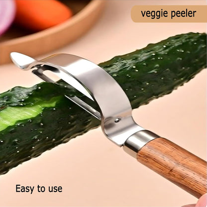 Vegetable Peeler, Stainless Steel Blade Potato Peeler with Wood Handle, Fruit Peeler for Carrot, Apple, Veggie, Kitchen Gadget for Easy Peeling