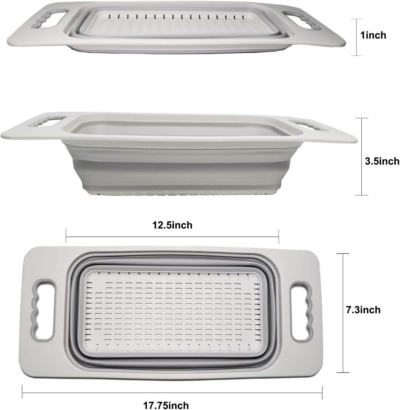 Over The Sink Rectangular Colander (Grey)