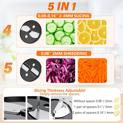 Electric Vegetable Dicer Slicer Shredder 5 in 1 Commercial Food Processor 16-Cup Stainless Steel Veggie Chopper Heavy Duty with 5 Blades Auto Discharge for Potato Onion Carrot 300W
