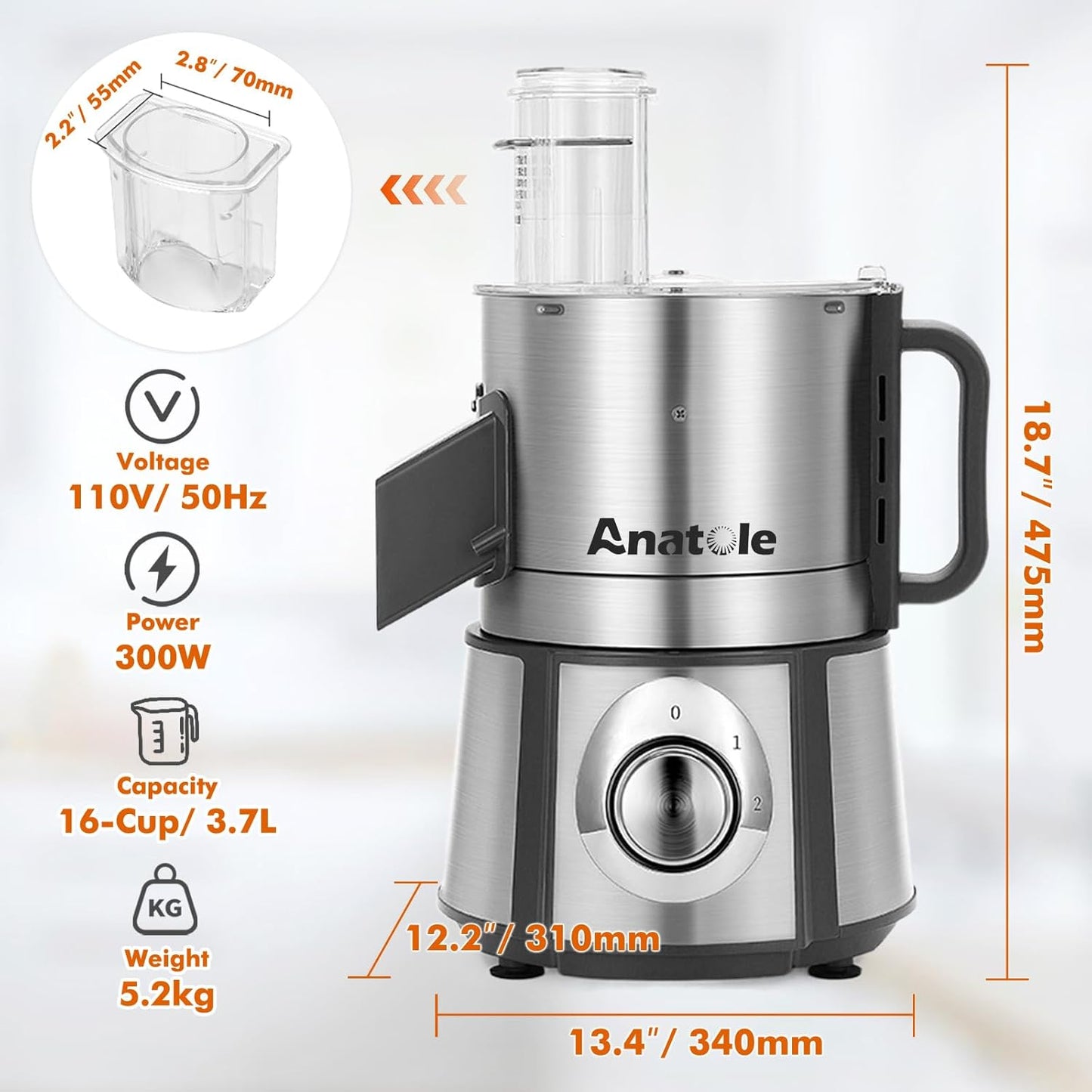 Electric Vegetable Dicer Slicer Shredder 5 in 1 Commercial Food Processor 16-Cup Stainless Steel Veggie Chopper Heavy Duty with 5 Blades Auto Discharge for Potato Onion Carrot 300W