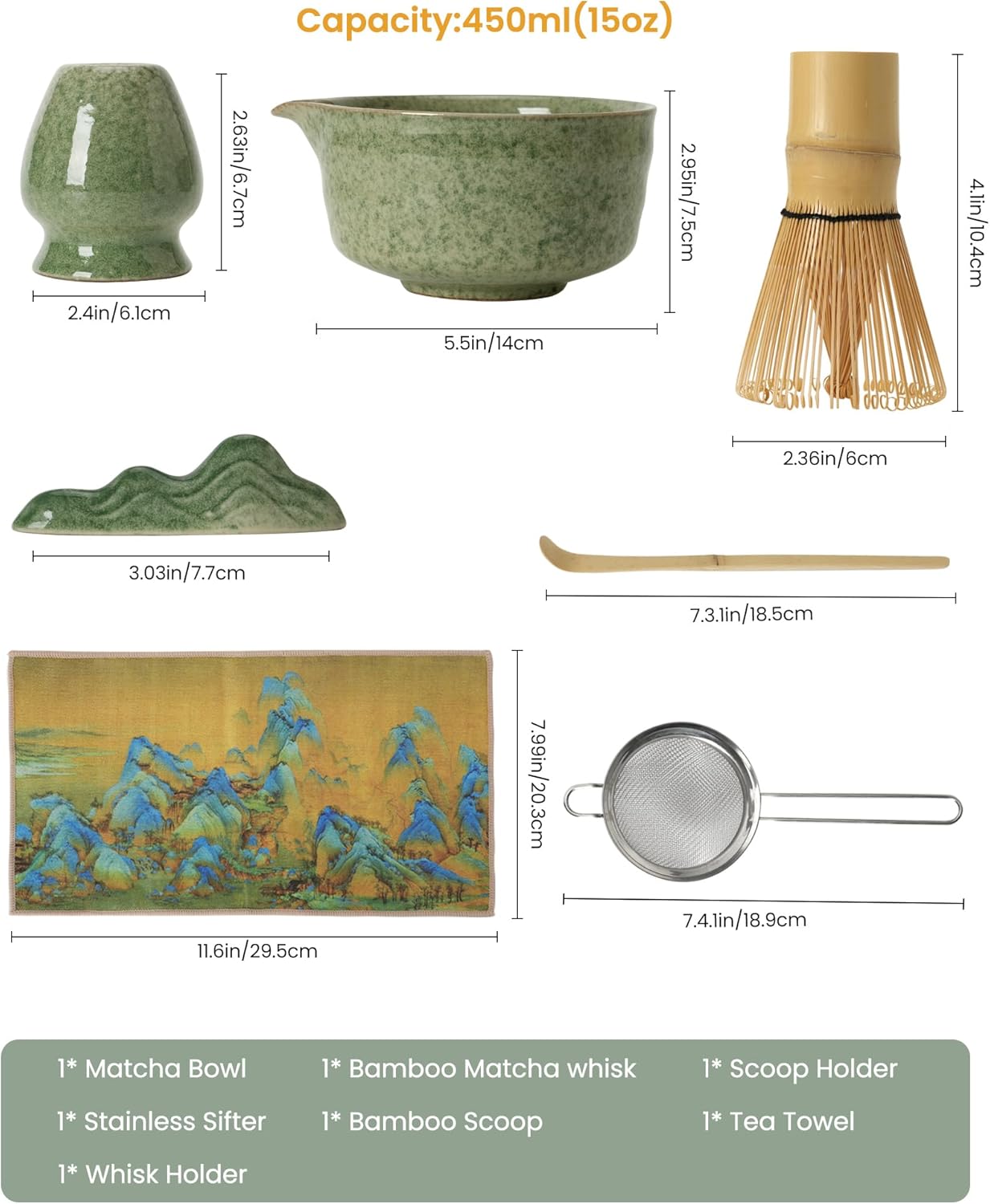Matcha Whisk Tea Set Kit Japanese Matcha Kit - Matcha Bowl, Matcha Whisk and Holder, Bamboo Scoop, Scoop Rest, Sifter and Tea Towel - for Tea Ceremony Breakfast Lattes - Home Kitchen Christmas(Pink)