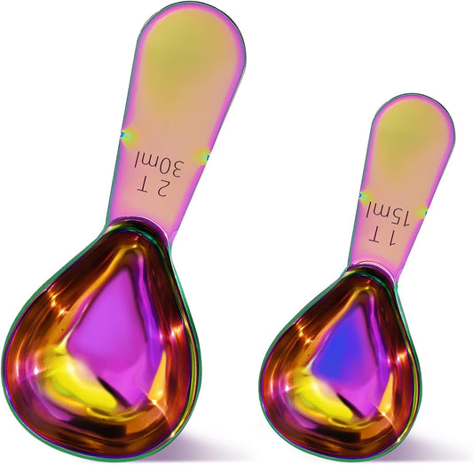 2 Pieces Stainless Steel Coffee Scoops Set(1 Tbsp,2 Tbsp)Durable Coffee Spoons with Ergonomic Handle Measuring Tablespoon for Canisters Tea Sugar Ground Coffee Whole Bean Milk Powder Flour (Colourful)