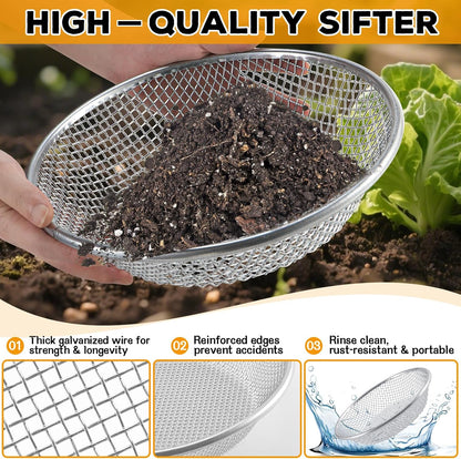 3Pcs 3 Apertures Sizes Soil Sifter Sieve - Heavy Duty Galvanized Screen for Compost, Dirt, Rocks, Gravel & Garden - Fits 5 Gallon Bucket, Rust-Resistant - Composting & Sifting Tool
