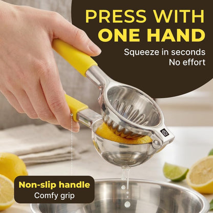 Stainless Steel Lemon Squeezer Press - No Seeds, Pro-Grade, Effortlessly Get Every Drop - Manual Non-Slip Grip Design - Lemon Lime Squeezer, Orange, and Citrus Fruit Hand Held Lemon Juicer Squeezer