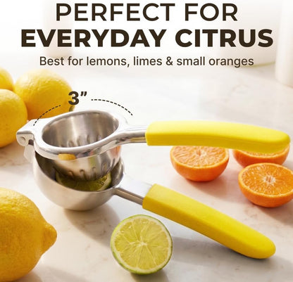 Stainless Steel Lemon Squeezer Press - No Seeds, Pro-Grade, Effortlessly Get Every Drop - Manual Non-Slip Grip Design - Lemon Lime Squeezer, Orange, and Citrus Fruit Hand Held Lemon Juicer Squeezer