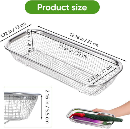 Drain Basket Thickened Fruit and Vegetable Basket for Kitchen Sink Stainless Steel Drain for Kitchen Quick Container and Storage Size S 12.20 X 4.72 X 2.16 in