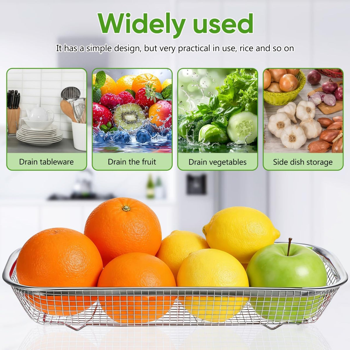 Drain Basket Thickened Fruit and Vegetable Basket for Kitchen Sink Stainless Steel Drain for Kitchen Quick Container and Storage Size S 12.20 X 4.72 X 2.16 in